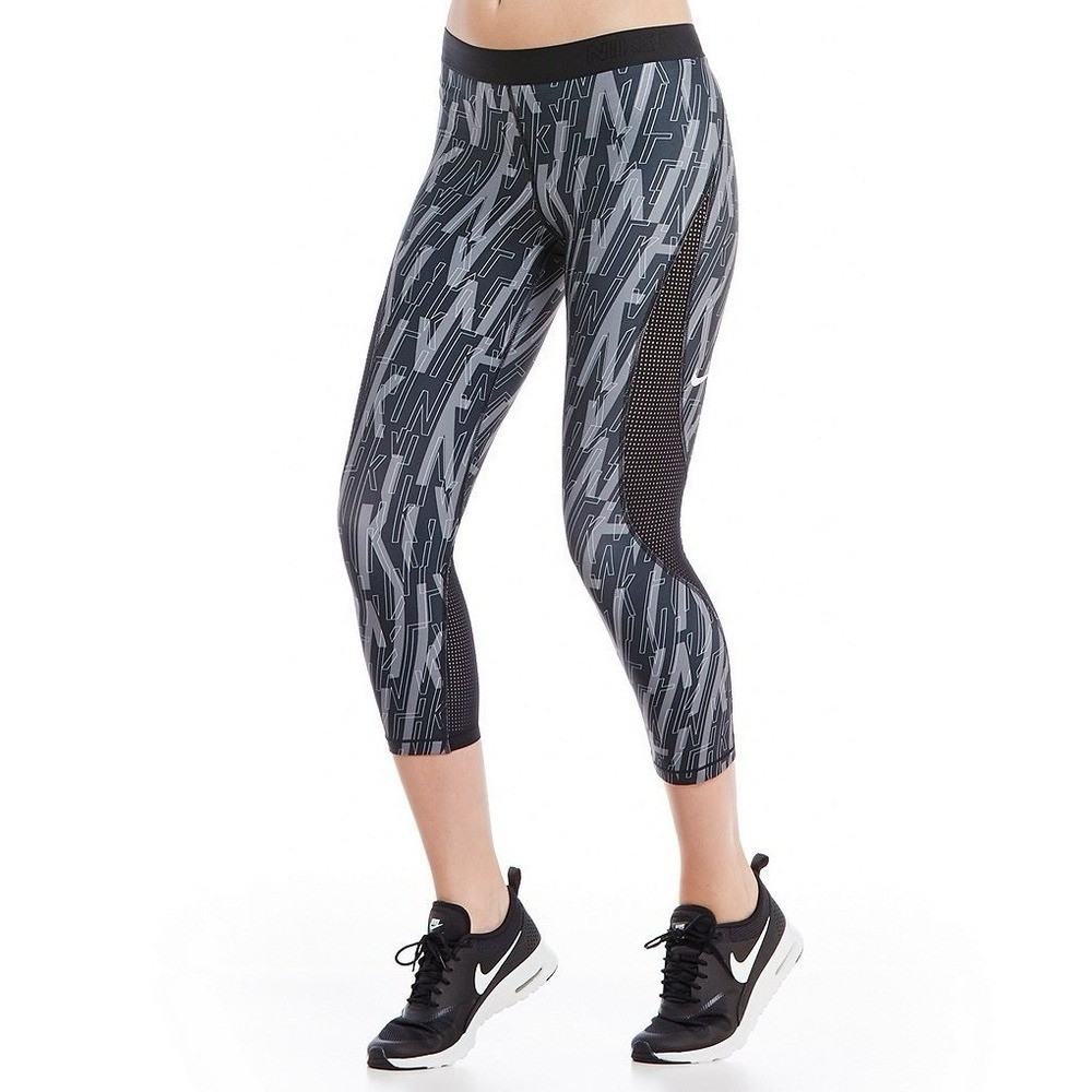 Nike Pro Hypercool Women's Cropped Leggings Size Medium Black Gray Geometric
